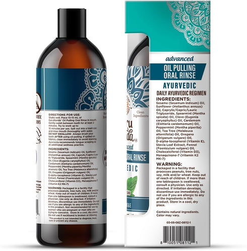 GuruNanda Advanced Oil Pulling - Natural Alcohol-Free Mouthwash with Coconut Oil, Vitamins D & E for Healthy Gums
