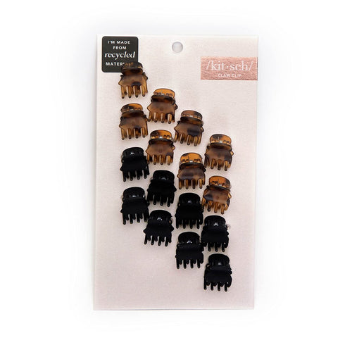 Kitsch Hair Clips for Women, Recycled Plastic Small Claw Clips & Mini Clips, 16 pcs (Tortoise & Black)