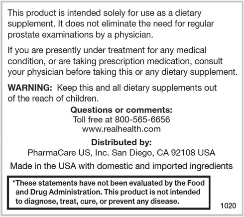 Real Health Prostate Complete Supplements for Men, 30 Count, Saw Palmetto Formula