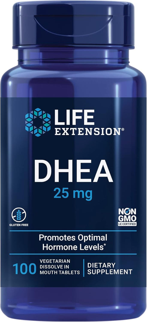 Life Extension DHEA 100 Dissolve-In-Mouth Tablets, 25 mg for Hormone Balance, Immune Support & Anti-Aging