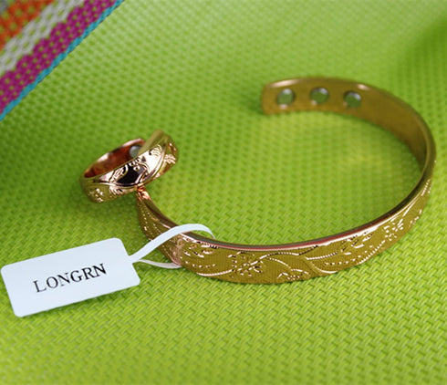 LONGRN Pure Copper Magnetic Ring & Bracelet - Adjustable Size for Women