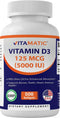 Vitamatic Vitamin D3 5000 IU (125 mcg) - 500 Softgels (Olive Oil Based) - 500 Days Supply for Healthy Muscle Function &