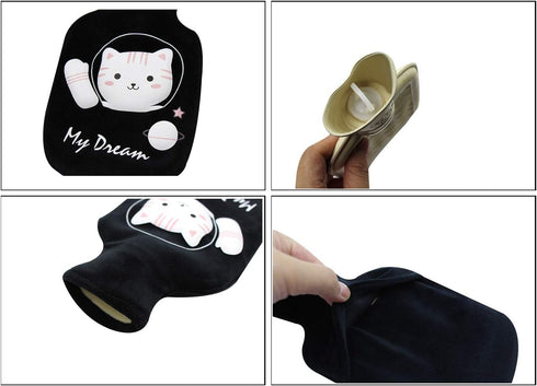 RARITYUS Cute Cat Rubber Hot Water Bottle with Plush Fleece Cover, Hand Feet Belly Warmer