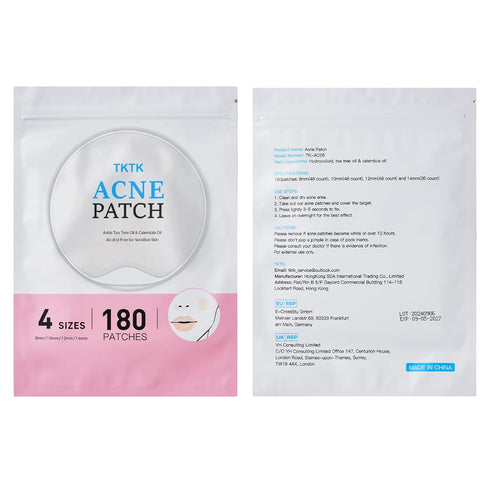 TKTK Hydrocolloid Acne Patches, Pimple Patches with Tea Tree & Calendula Oil - 4 Sizes Clear Stickers, Invisible for