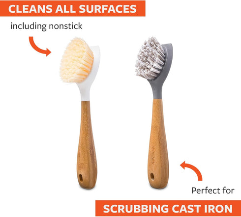 Set 2-Pack Full Circle Double Dish Brush Durable Scrub Brushes for Dishes, Pots, Pans, and Cast Iron, Includes Be Good