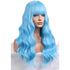 BERON Blue Long Wigs Curly Wavy Womens Wigs with Bangs Light Blue Colored Heat Resistant Synthetic Wigs for Cosplay or Daily Wigs Wig Cap Included