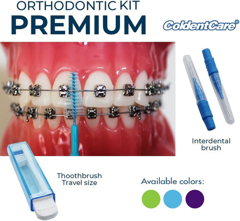 Orthodontic Oral Care Kit for Cleaning Brackets Braces, Includes Toothbrush, Dental Floss, Wax, and Case (Blue)