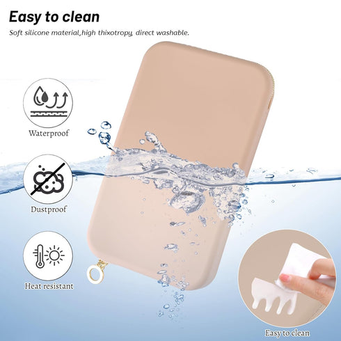 Sakolla Travel Zipper Makeup Brushes Bag, Silicone Large Holder Pouch for Daily Essentials - Khaki