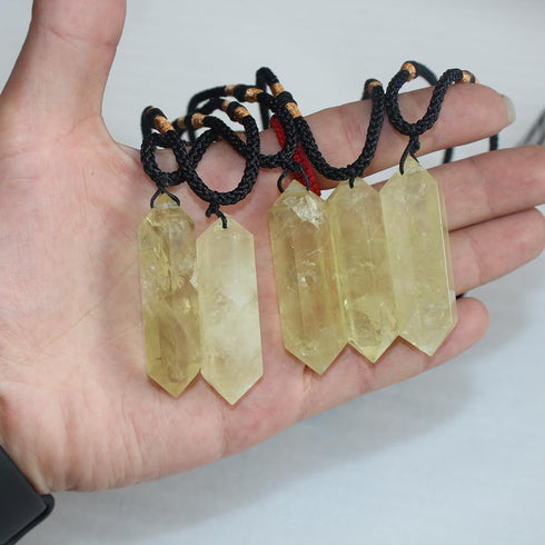 Runyangshi Citrine Healing Crystal Pendants, Double Pointed Natural Quartz Necklace, 6 Faceted Chakra Wand