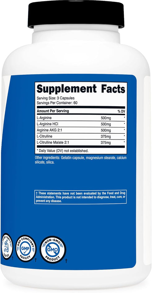 Nutricost Nitric Oxide Booster 2250mg - 180 Capsules Gluten Free, Non-GMO - 60 Servings for Enhanced Performance
