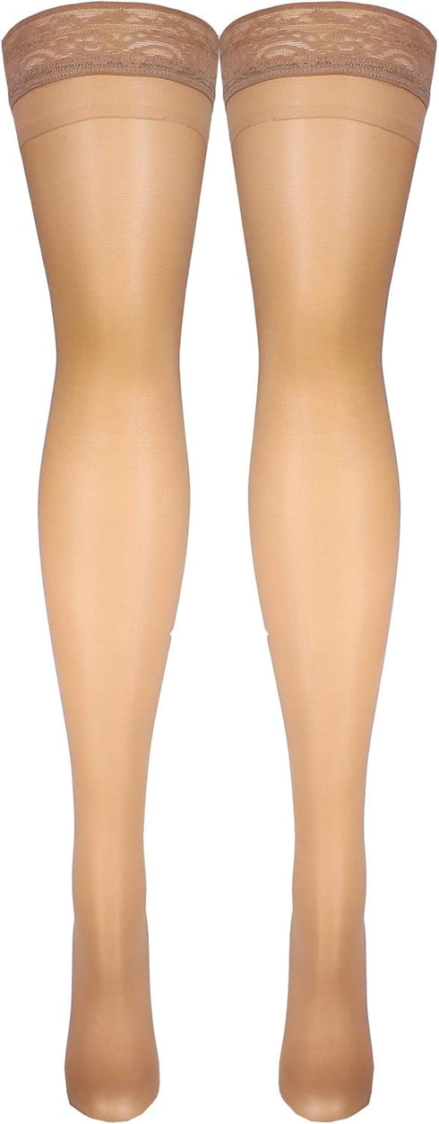 Truform Sheer Compression Stockings, Women's Thigh High, 8-15 mmHg, Beige, Small