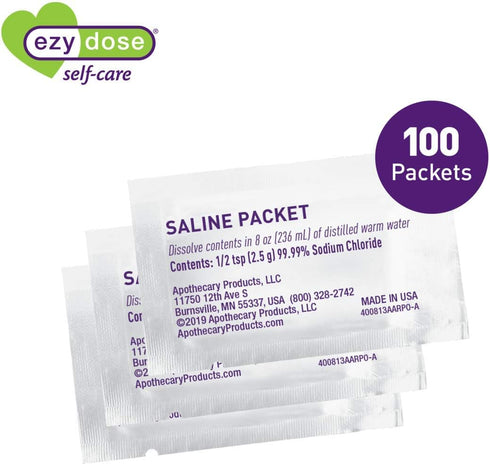 EZY DOSE Saline Nasal Rinse Packets, 100 Count, Individually Wrapped Sinus Relief, Made in The USA