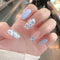 MISUD Medium Press on Nails Coffin, Cute Glossy Glue on Nails, Blue French Tip Artificial Nails, 24pcs