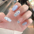 MISUD Medium Press on Nails Coffin, Cute Glossy Glue on Nails, Blue French Tip Artificial Nails, 24pcs