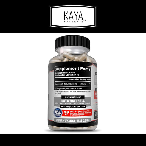 Kaya Naturals - CoQ10 Power Antioxidant Supplement - Aids in Heart Health and Immune Function - Restores Daily Cellular and Energy Production - 30 Veggie Capsules Co-Q10