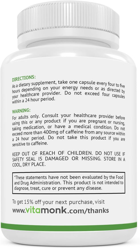 VitaMonk Low Dose Caffeine and Theanine - Microdose of Caffeine L Theanine Pills with 25mg Caffeine, No Jitters, No