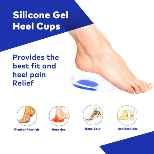 MEDCA Silicone Gel Heel Cushion Pads - Shoe Inserts for Plantar Fasciitis, Sore Heel, Bone Spur & Achilles Pain Relief,