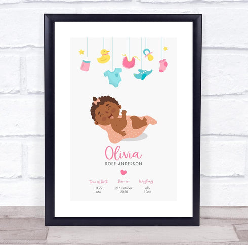 The Card Zoo New Baby Birth Details Christening Nursery Girl Dark Skin Afro Gift Print