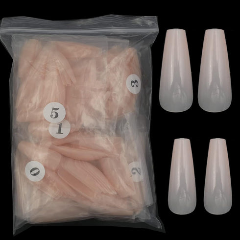 LuckForever 500pc Painted Coffin Press on Nails, Full Cover Beige Nude False Nails, Ballerina Shaped Acrylic Nail Tips