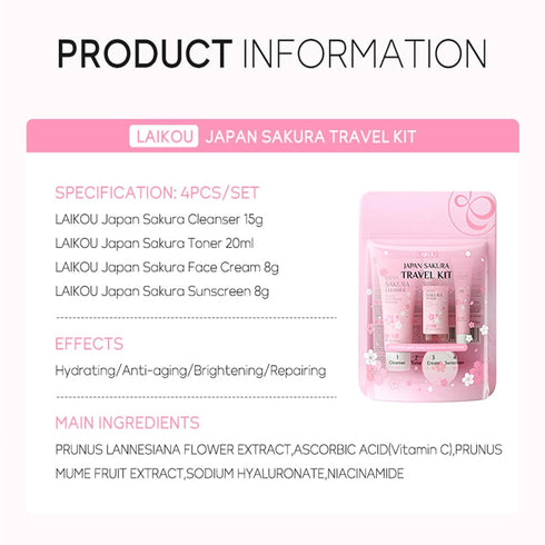 Sakura Travel Skincare Set for Teenage Girls - 4 Piece Gentle Skin Cleaning & Care Travel Size Kit