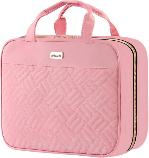 Travel Toiletry Bag with Hanging Hook, Water-Resistant Makeup Organizer for Accessories, Full-Size Shampoo