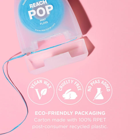 REACH POP Dental Floss, Blue Color, Mint, 54.7 YD | Vegan Wax & PFAS-Free, Durable, Shred Resistant, Effective Plaque