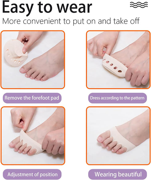 Reusable Honeycomb Fabric Forefoot Pads, Soft Ball of Foot Cushions Metatarsal Pads for Women Men Pain Relief (Black,