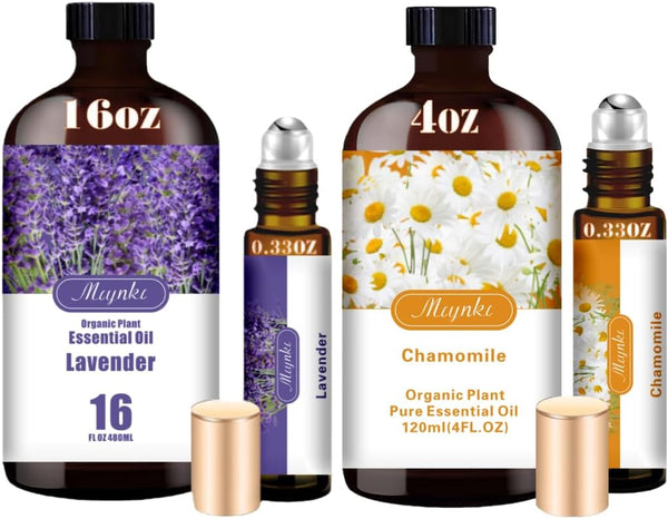 Lavender & Chamomile Essential Oils Set, 16oz & 4oz Pure Natural Scent