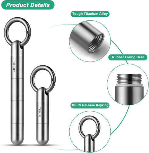 TISUR Small Keychain Pill Holder, Waterproof Titanium Pill Fob for Travel Purse Pocket, Mini Organizer Box