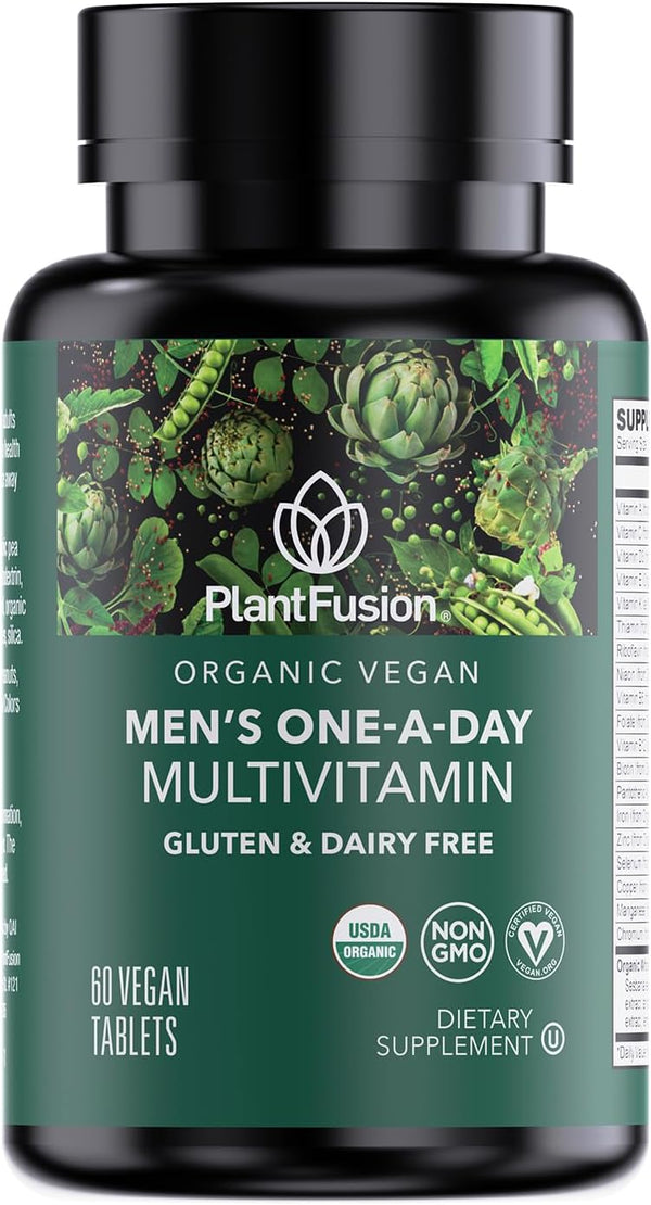 PlantFusion Organic Multivitamin for Men - Vegan, Non-GMO, Gluten Free & Dairy Free - One Daily Whole Food Blend - 60
