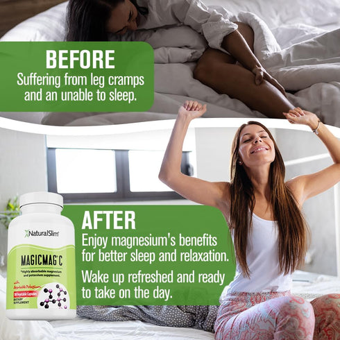 NaturalSlim Potassium Magnesium Supplement, 100 Capsules - MagicMag C for Sleep Support & Heart Health