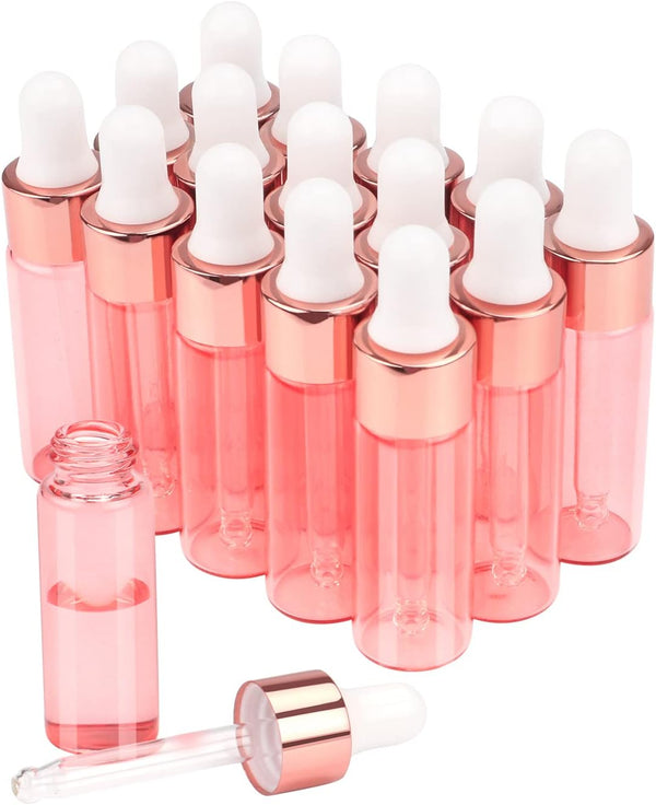 Wresty 15 Pcs Pink Glass Dropper Bottles, Mini Essential Oil Vials with Glass Eye Dropper, 5ml (1/6oz) Cosmetic