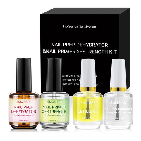 Nail Prep Dehydrator & Primer X-Strength Set, 15ml Nail Care Kit with Nail Cuticle Oil and Strengthener for Acrylic