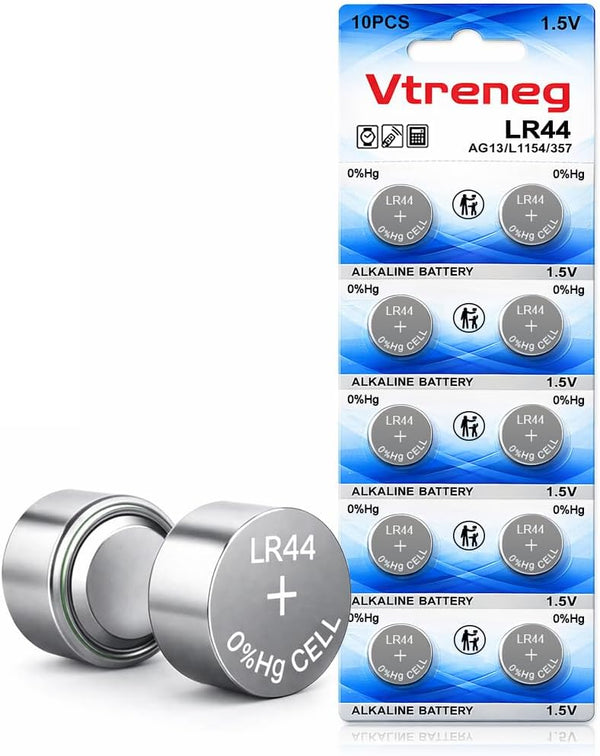 Vtreneg 10 Pack LR44 Batteries AG13 357 303 L1154F A76 SR44 1.5V Alkaline