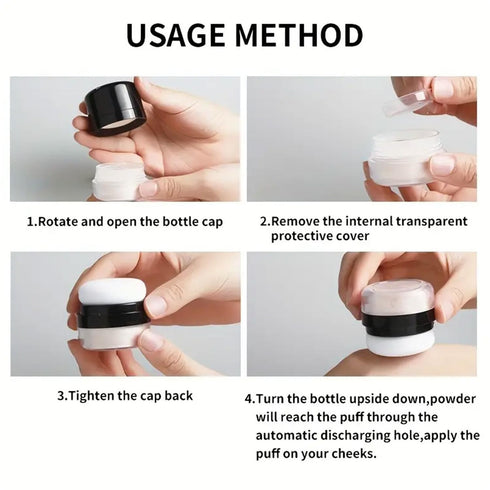 Lightweight Setting Powder - Loose Finishing Powder with Soft Mushroom Puff & Mirror, Waterproof Matte Finish, 0.28 Oz