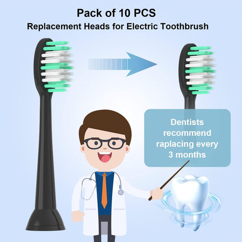 Everystep Replacement Toothbrush Heads 10 Pack, Compatible with AquaSonic Black Series, Vibe Series, Duo Series Pro,