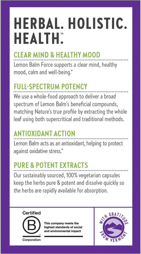 New Chapter Lemon Balm Force, Supercritical Lemon Balm for Mood & Immune Support, 30 ct Vegetarian Capsules