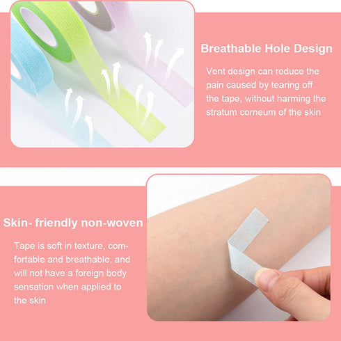 Rolybag Eyelash Extension Tape, 4 Colors, Breathable with Heart Shaped Cutter, Non Woven Makeup Tape Kits (Style A)