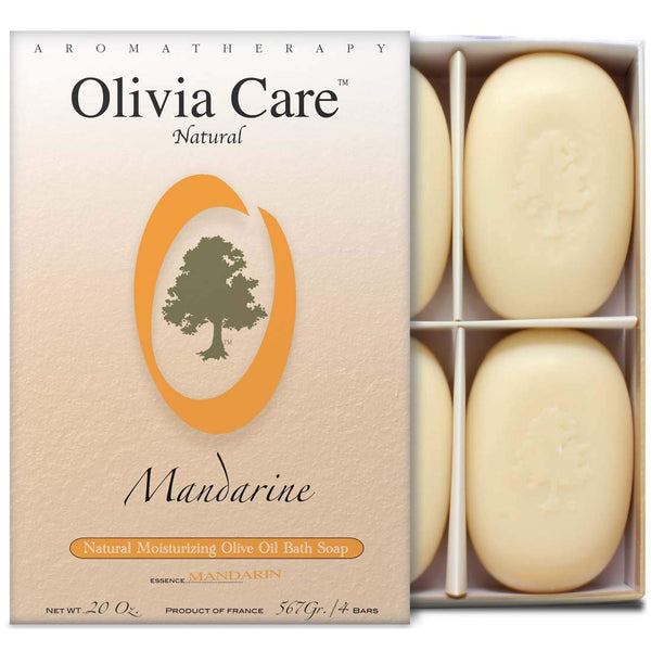 Olivia Care Bath & Body Bar Mandarin Soap 4 Pack Gift Box, Organic, Vegan & Natural, Made in USA