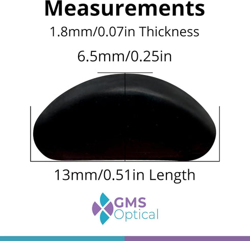 GMS Optical 1.8mm Reg-Thin/13mm Short Length, Small Adhesive Contoured Silicone Eyeglass Nose Pads, 5 Pair, Black