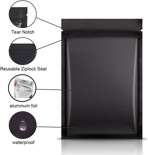 100pcs 3"X 4" Smell Proof Resealable Mylar Bags Front Matte Clear Back Matte Black Food Storage Pouch