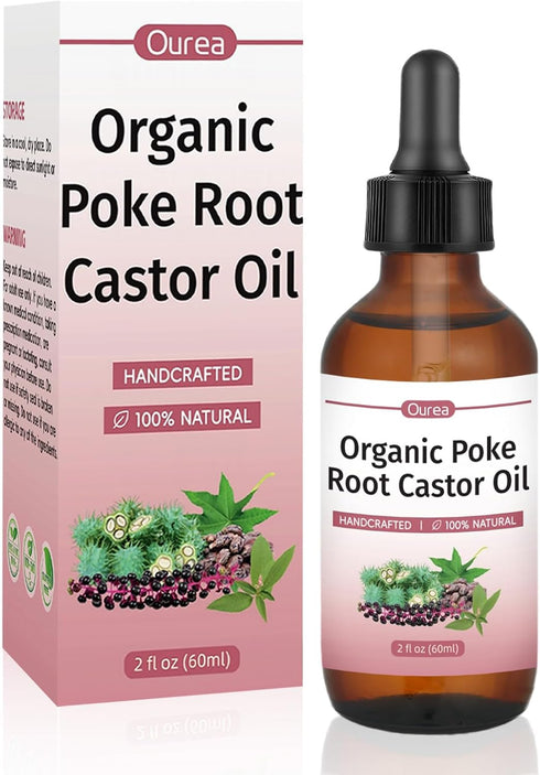 Ourea Organic Poke Root & Castor Oil Natural Herbal Massage Oil for Lymphatic