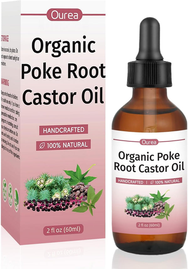 Ourea Organic Poke Root & Castor Oil Natural Herbal Massage Oil for Lymphatic