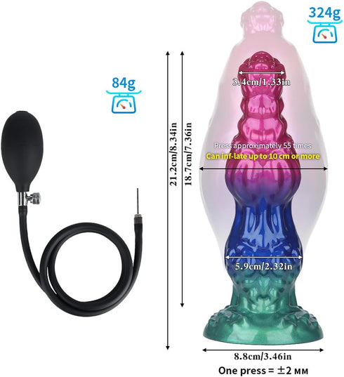 Kaziyi Inflatable Silicone Butt Plug with Suction Base, Expandable Anal Dildo Anal Plug Sex Toy, Adjustable Air Pump