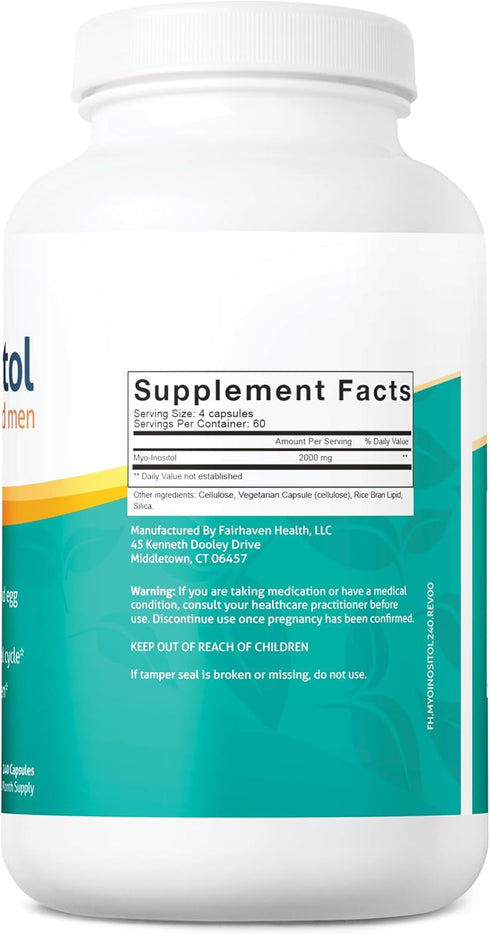 Fairhaven Health Myo-Inositol Supplement 2000mg for Male and Female Fertility, 240 Capsules