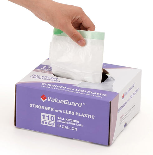 13 Gallon Drawstring Trash Bag, 110 Count Tall Waste Bags for Kitchen, Office, Party
