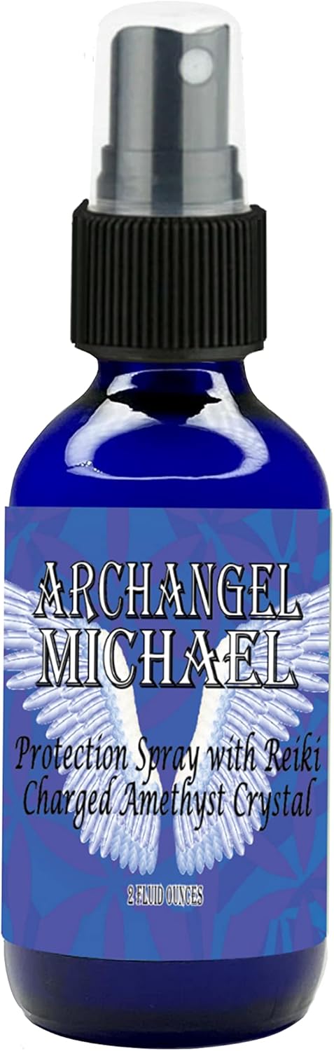Archangel Michael Sacred Spray (2 oz) - High Frequency Essential Oil Blend with Reiki Charged Amethyst Crystal, Glass
