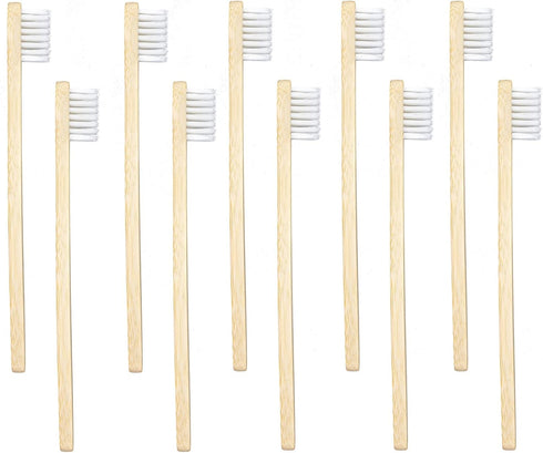 10 PCS Kids Bamboo Toothbrushes Soft Bristles Wooden, Natural Biodegradable BPA Free Eco-Friendly (White)