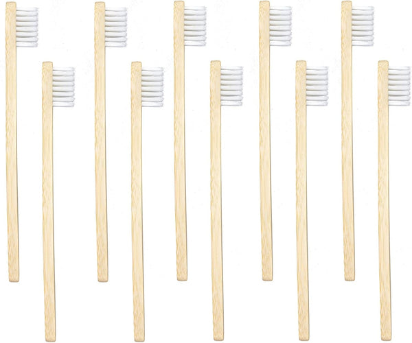 10 PCS Kids Bamboo Toothbrushes Soft Bristles Wooden, Natural Biodegradable BPA Free Eco-Friendly (White)