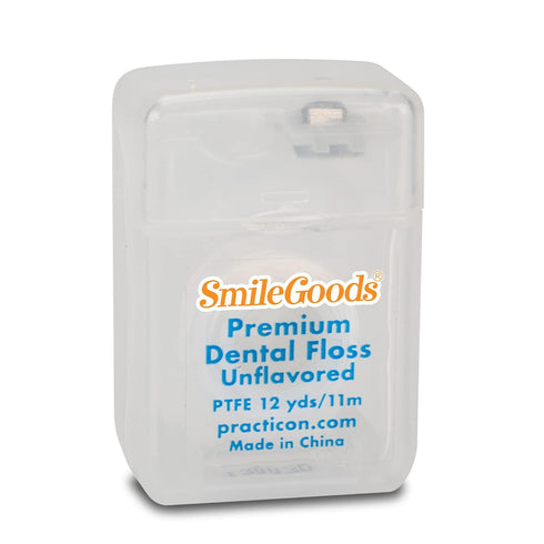 Practicon SmileGoods Premium Unflavored PTFE Dental Floss, 12 Yard Mini Sample Size for Giveaways, Travel, Kids,